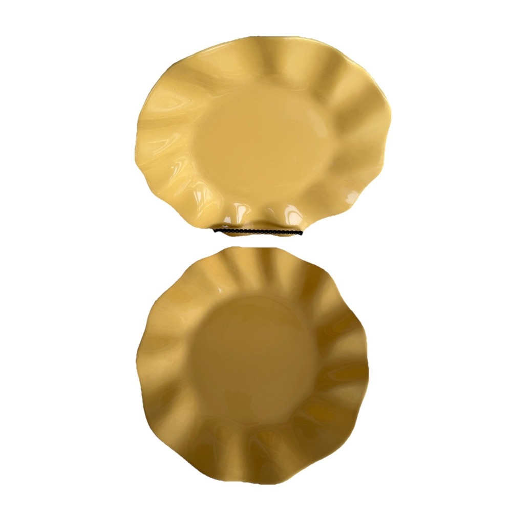 Crate & Barrel Susie B. Eigen Yellow Ruffled Plate Made in Portugal NWT Set Of 2